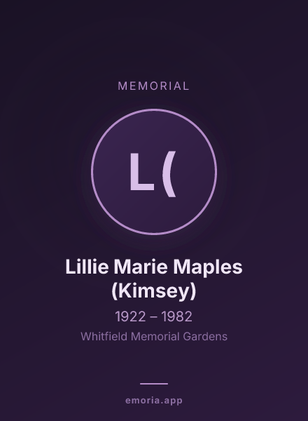 Memorial portrait of Lillie Marie Maples (Kimsey)