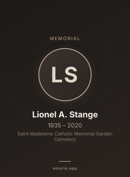 Memorial portrait of Lionel A. Stange