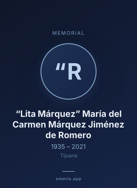 Memorial portrait of “Lita Márquez” María del Carmen Márquez Jiménez de Romero