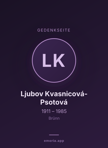 Gedenkportrait von Ljubov Kvasnicová-Psotová