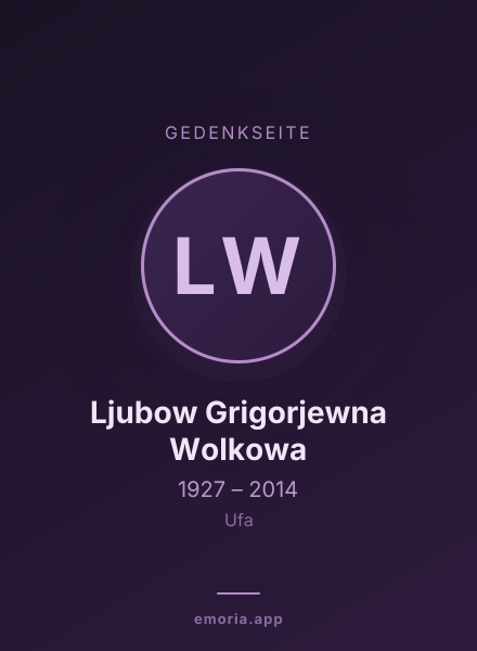 Gedenkportrait von Ljubow Grigorjewna Wolkowa