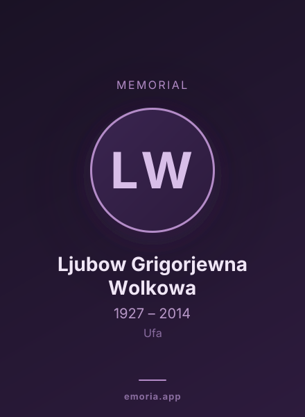 Memorial portrait of Ljubow Grigorjewna Wolkowa
