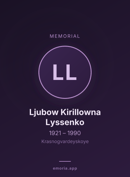 Memorial portrait of Ljubow Kirillowna Lyssenko