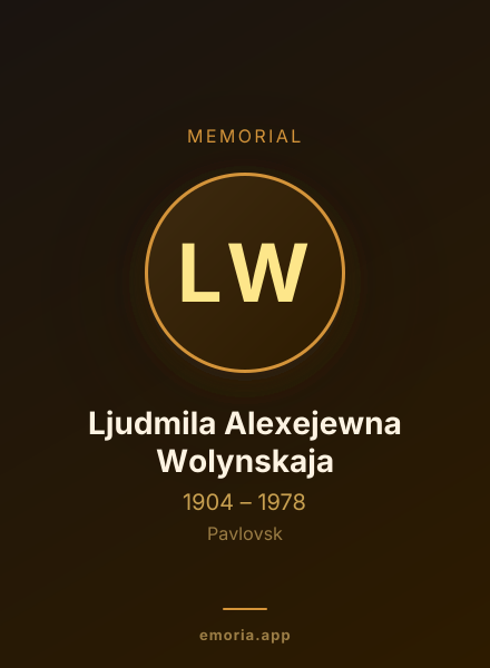 Memorial portrait of Ljudmila Alexejewna Wolynskaja