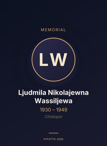 Memorial portrait of Ljudmila Nikolajewna Wassiljewa