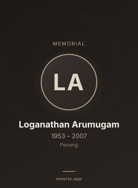 Memorial portrait of Loganathan Arumugam