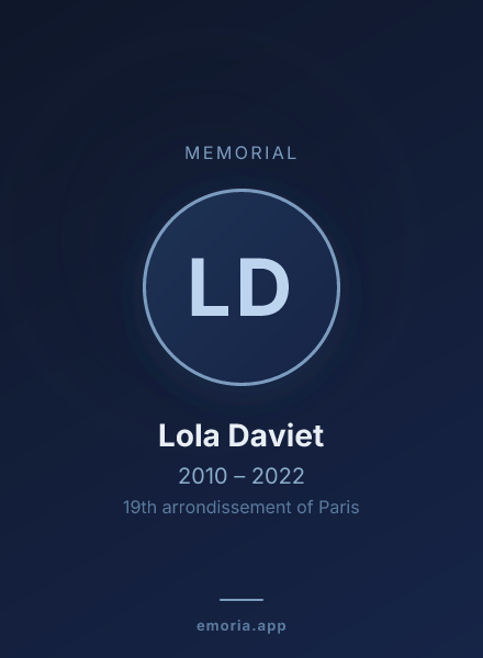 Memorial portrait of Lola Daviet