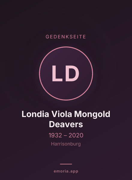Gedenkportrait von Londia Viola Mongold Deavers