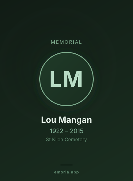 Memorial portrait of Lou Mangan