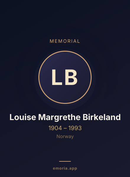 Memorial portrait of Louise Margrethe Birkeland