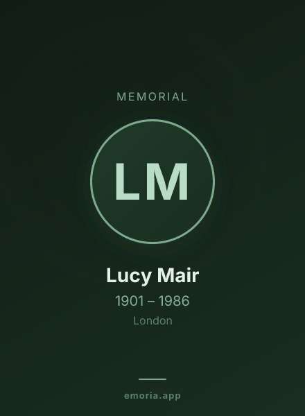 Memorial portrait of Lucy Mair