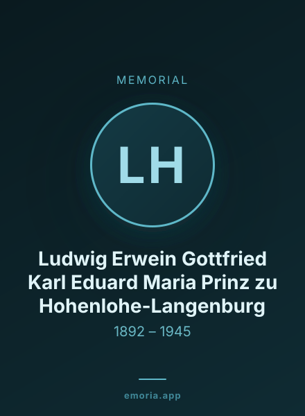 Memorial portrait of Ludwig Erwein Gottfried Karl Eduard Maria Prinz zu Hohenlohe-Langenburg