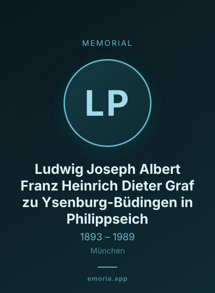 Memorial portrait of Ludwig Joseph Albert Franz Heinrich Dieter Graf zu Ysenburg-Büdingen in Philippseich