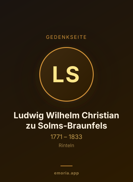Gedenkportrait von Ludwig Wilhelm Christian zu Solms-Braunfels