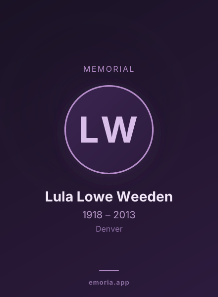 Memorial portrait of Lula Lowe Weeden