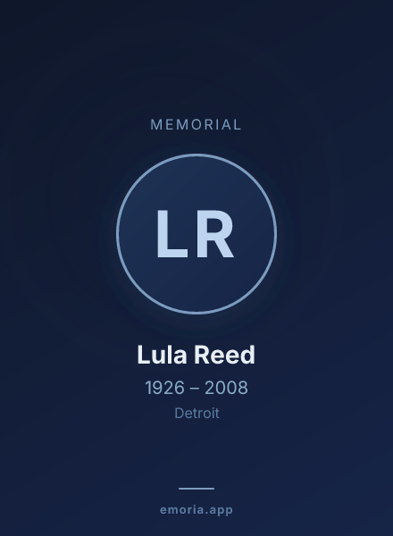 Memorial portrait of Lula Reed