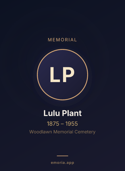 Memorial portrait of Lulu Plant