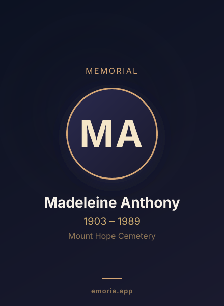 Memorial portrait of Madeleine Anthony