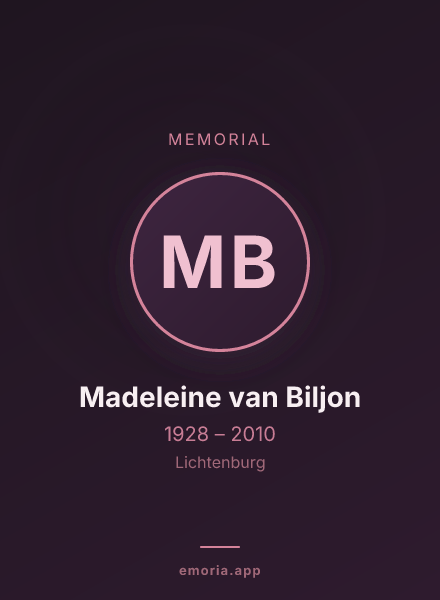 Memorial portrait of Madeleine van Biljon