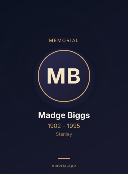 Memorial portrait of Madge Biggs