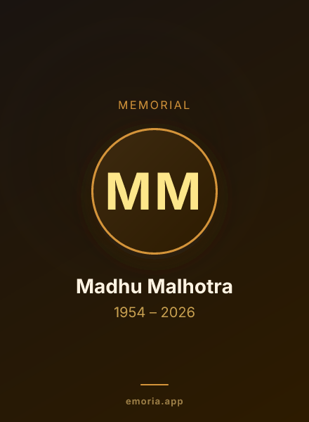 Memorial portrait of Madhu Malhotra
