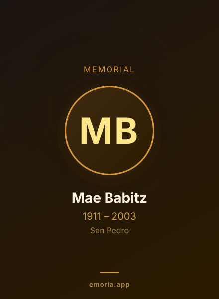Memorial portrait of Mae Babitz