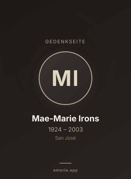 Gedenkportrait von Mae-Marie Irons