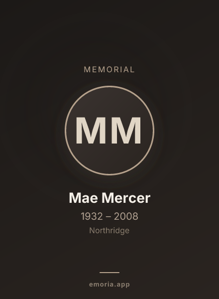 Memorial portrait of Mae Mercer
