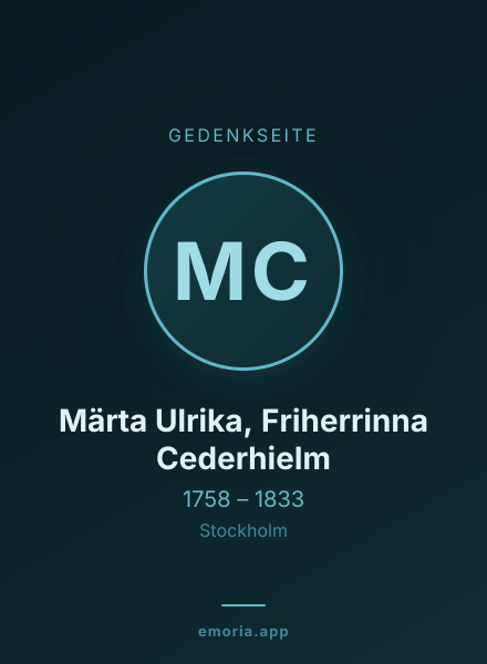 Gedenkportrait von Märta Ulrika, Friherrinna Cederhielm