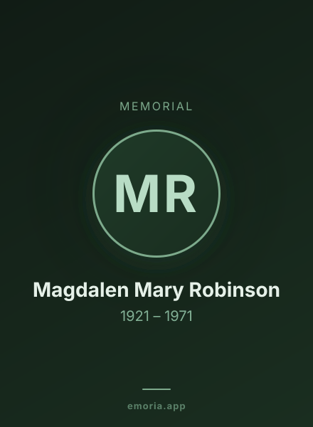Memorial portrait of Magdalen Mary Robinson