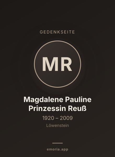 Gedenkportrait von Magdalene Pauline Prinzessin Reuß