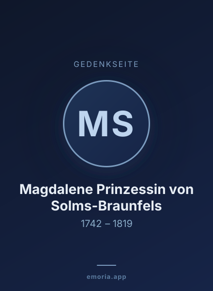 Gedenkportrait von Magdalene Prinzessin von Solms-Braunfels
