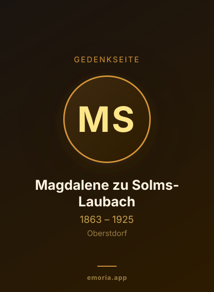 Gedenkportrait von Magdalene zu Solms-Laubach