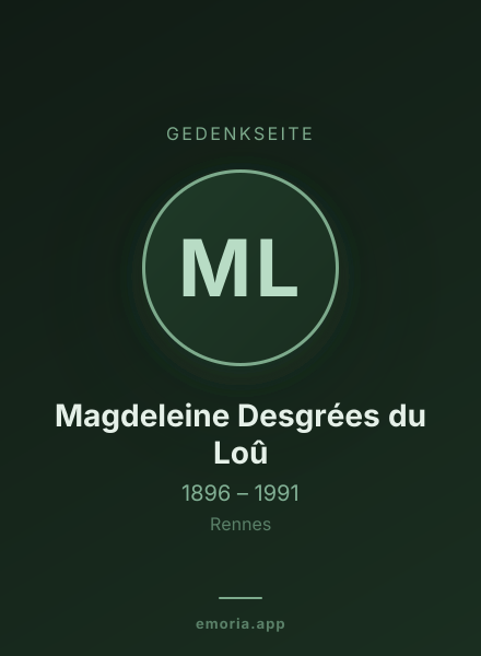Gedenkportrait von Magdeleine Desgrées du Loû