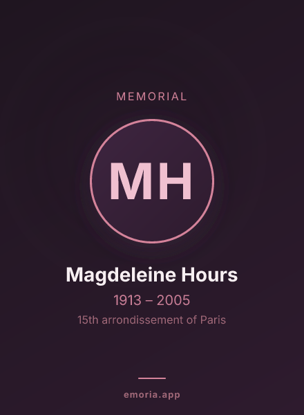 Memorial portrait of Magdeleine Hours