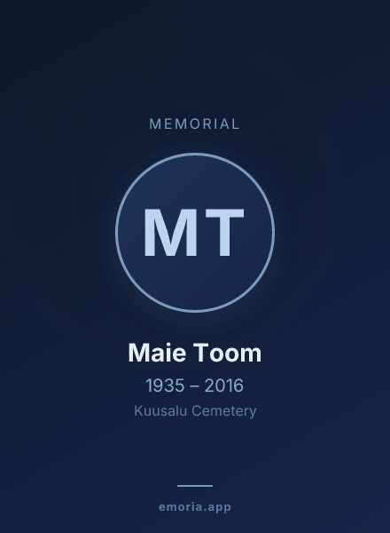 Memorial portrait of Maie Toom