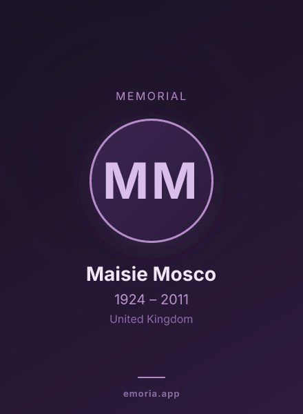 Memorial portrait of Maisie Mosco