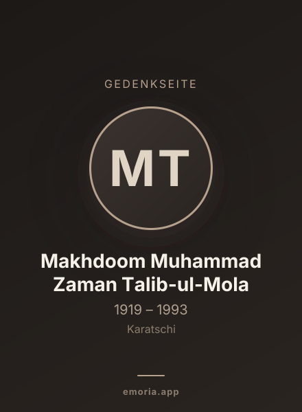 Gedenkportrait von Makhdoom Muhammad Zaman Talib-ul-Mola