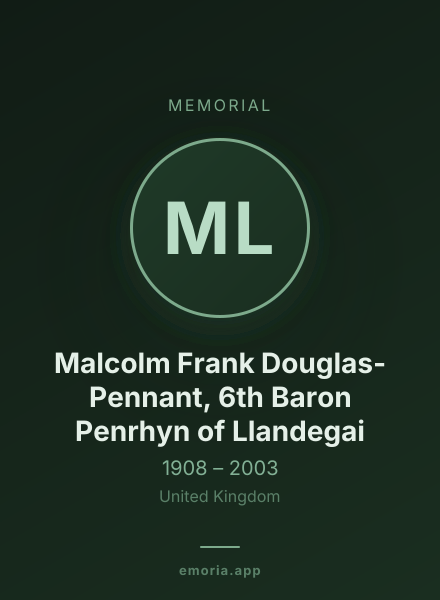 Memorial portrait of Malcolm Frank Douglas-Pennant, 6th Baron Penrhyn of Llandegai