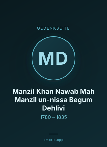 Gedenkportrait von Manzil Khan Nawab Mah Manzil un-nissa Begum Dehlivi