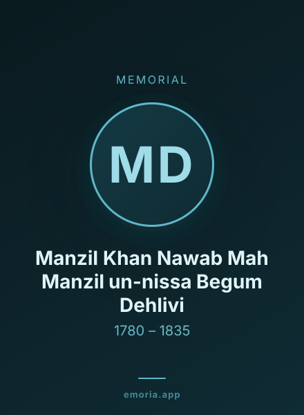 Memorial portrait of Manzil Khan Nawab Mah Manzil un-nissa Begum Dehlivi
