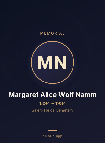 Memorial portrait of Margaret Alice Wolf Namm