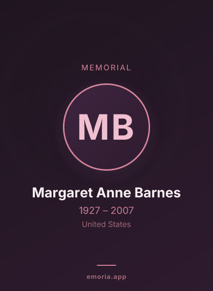 Memorial portrait of Margaret Anne Barnes