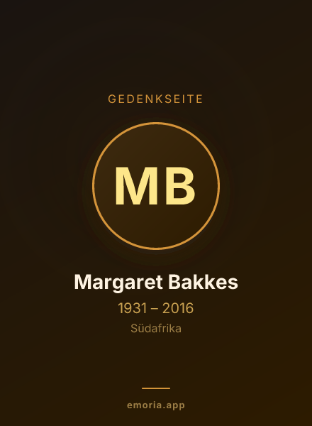 Gedenkportrait von Margaret Bakkes
