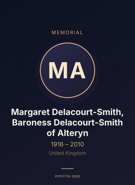Memorial portrait of Margaret Delacourt-Smith, Baroness Delacourt-Smith of Alteryn
