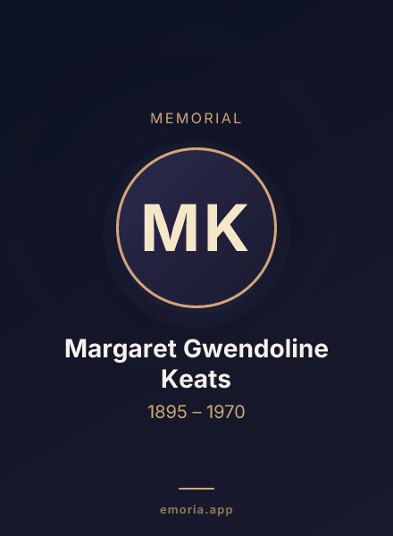Memorial portrait of Margaret Gwendoline Keats