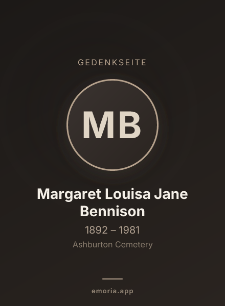Gedenkportrait von Margaret Louisa Jane Bennison