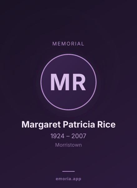 Memorial portrait of Margaret Patricia Rice