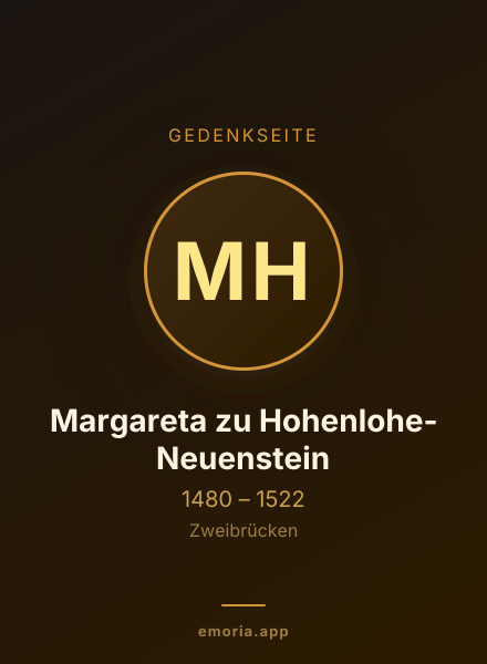Gedenkportrait von Margareta zu Hohenlohe-Neuenstein