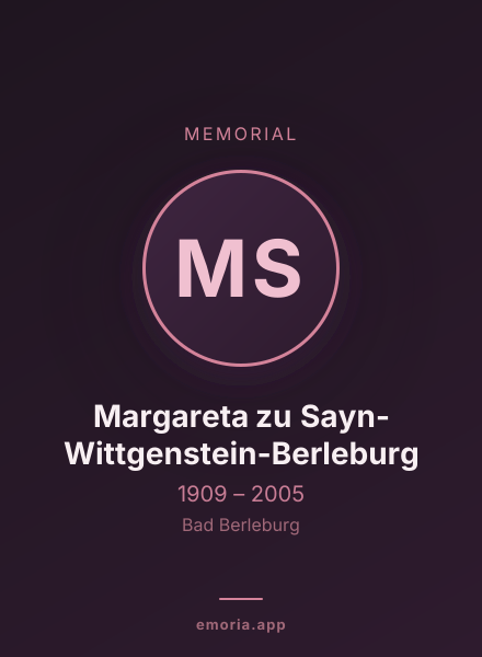 Memorial portrait of Margareta zu Sayn-Wittgenstein-Berleburg